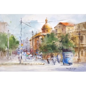Abbas Kamangar, 15 x 22 Inch, Watercolor on Paper, Citycape Painting, AC-AK-018